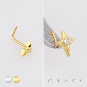 DIMENSIONAL CZ NORTHERN STAR POLISH 316L SURGICAL STEEL L-SHAPE NOSE RING